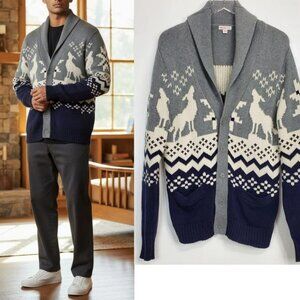 Retro fair isle wolf shawl neck cardigan sweater - Unisex